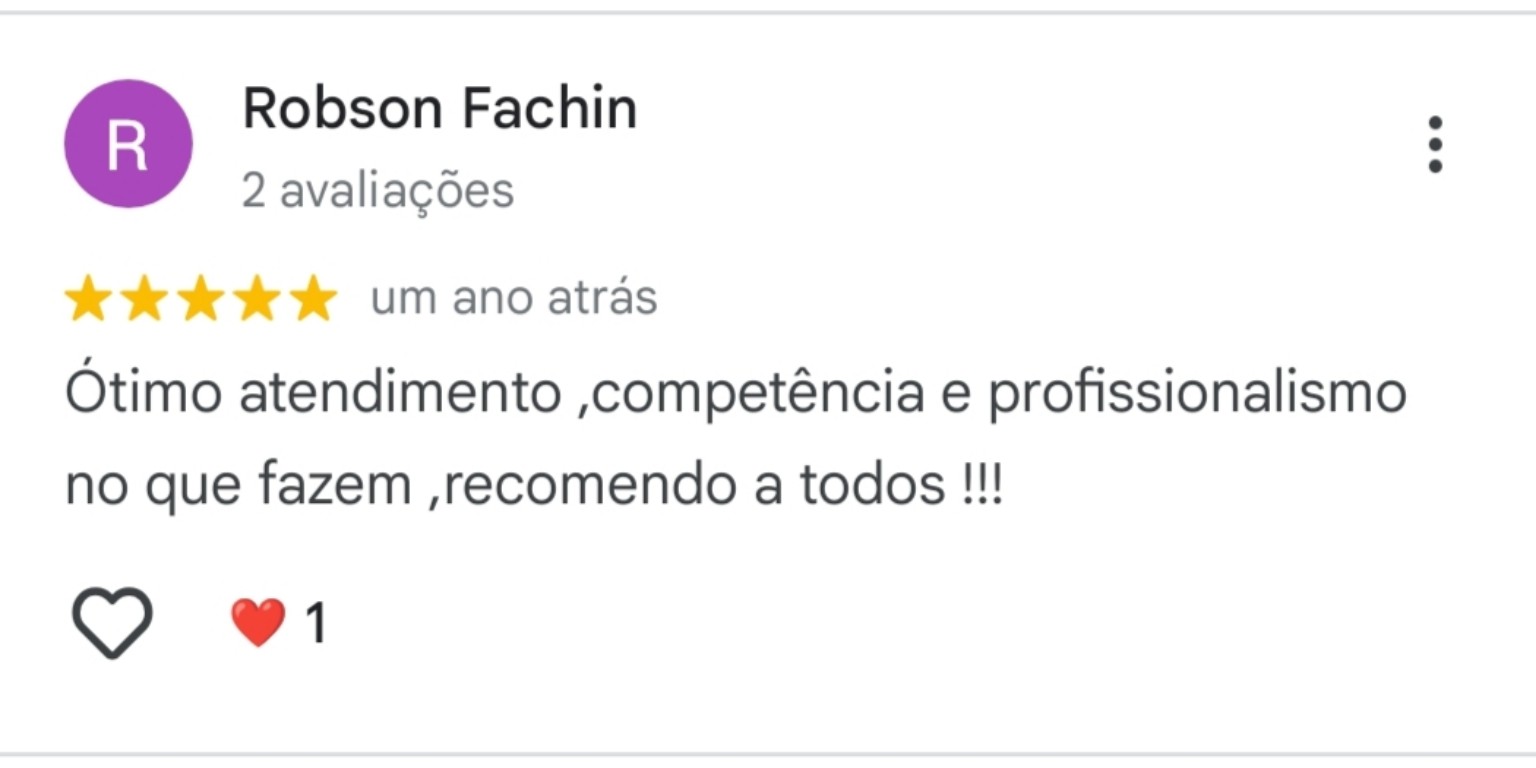 Avaliação de Robson Fachin: Ótimo atendimento, competência e profissionalismo no que fazem, recomendo a todos.