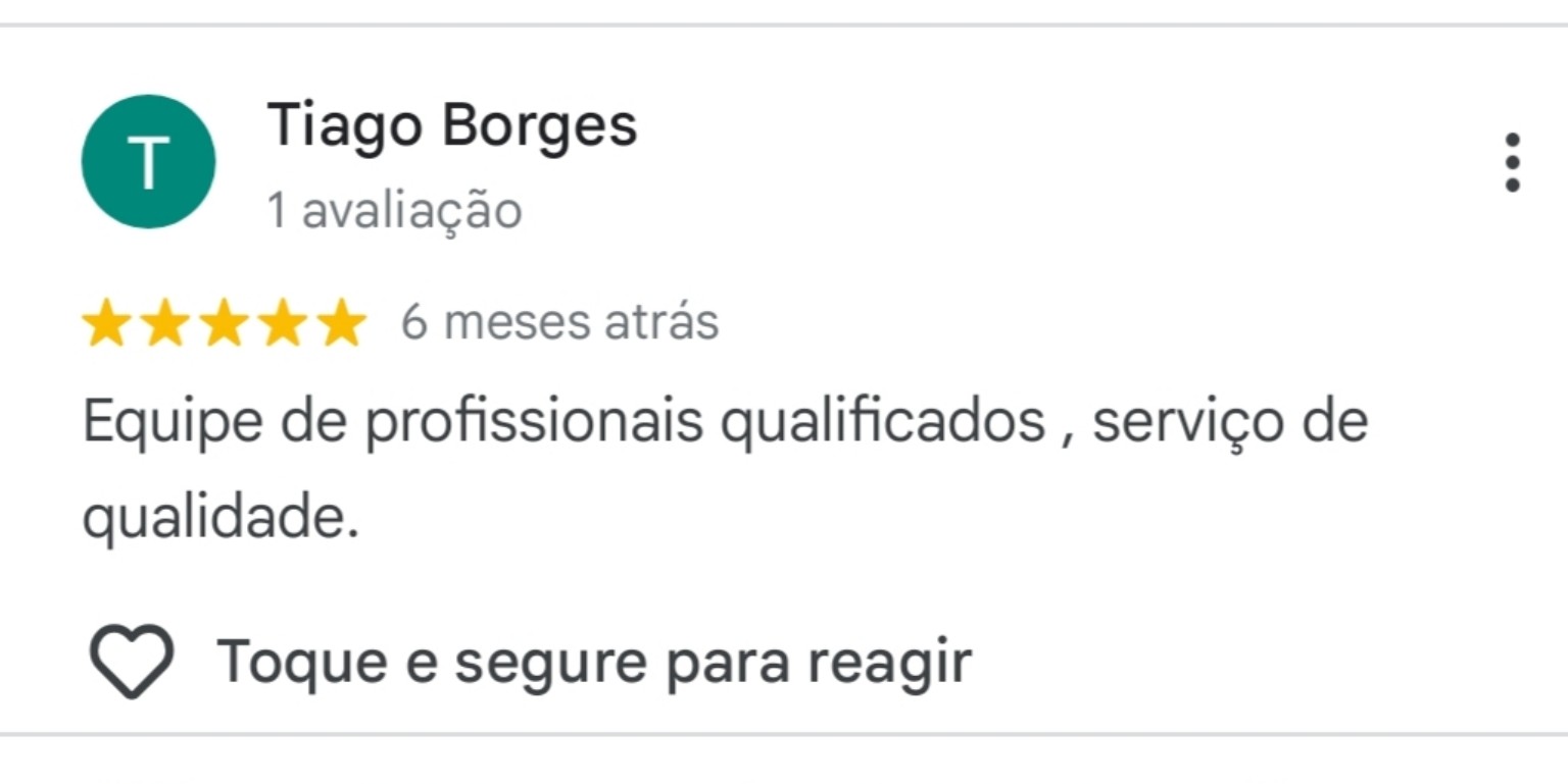 Avaliação de Tiago Borges: Equipe de profissionais qualificados, serviço de qualidade.